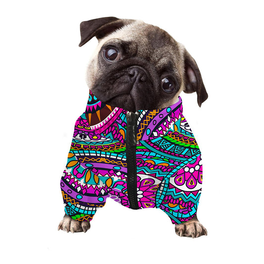 Purple Teal Circle Mandala Print Dog Zip Up Jacket