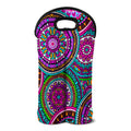 Purple Teal Circle Mandala Print Double Neoprene Wine Tote