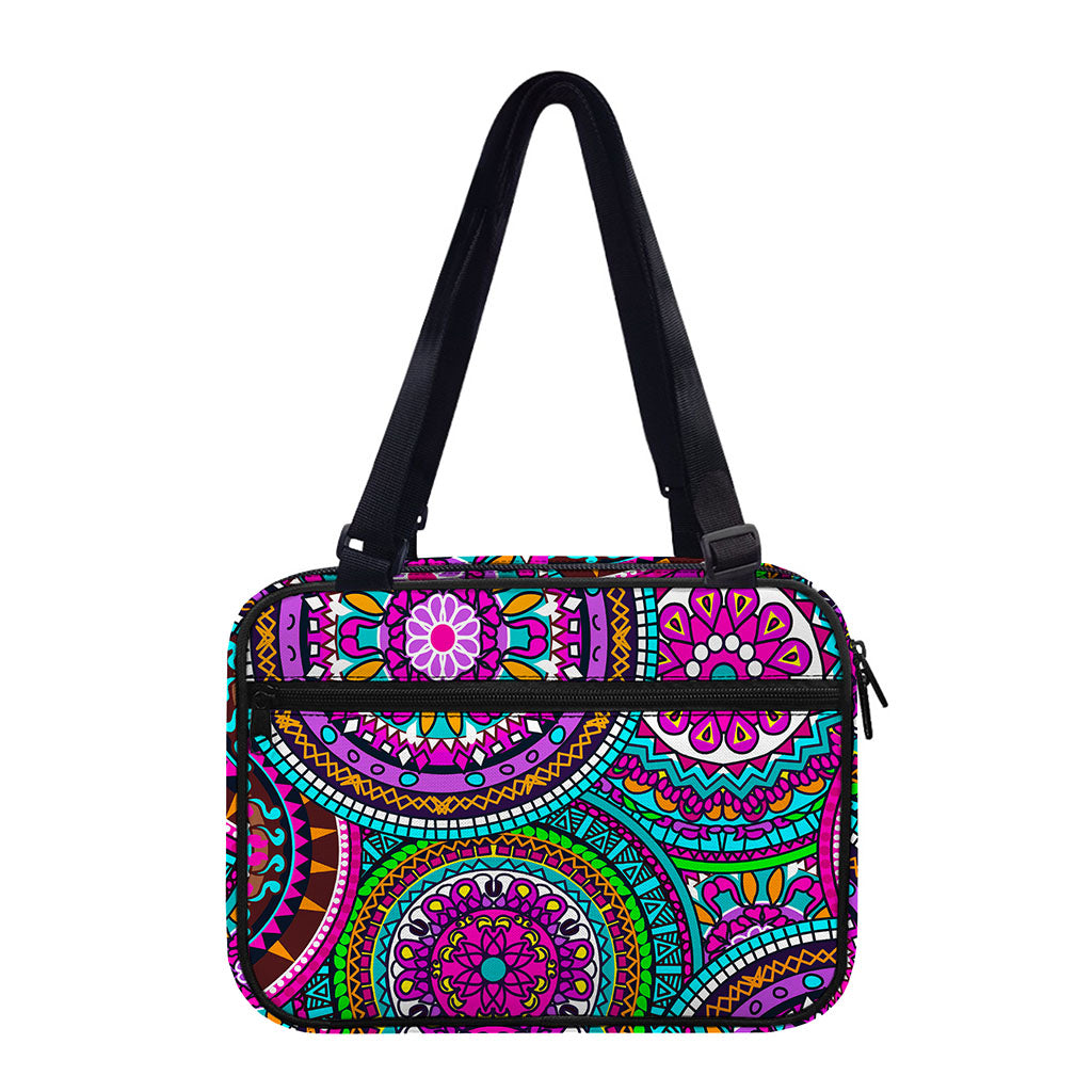 Purple Teal Circle Mandala Print Double Strap Bible Bag