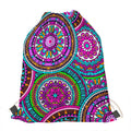 Purple Teal Circle Mandala Print Drawstring Bag