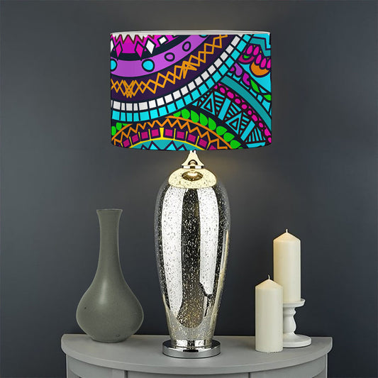 Purple Teal Circle Mandala Print Drum Lamp Shade