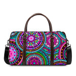 Purple Teal Circle Mandala Print Duffle Bag