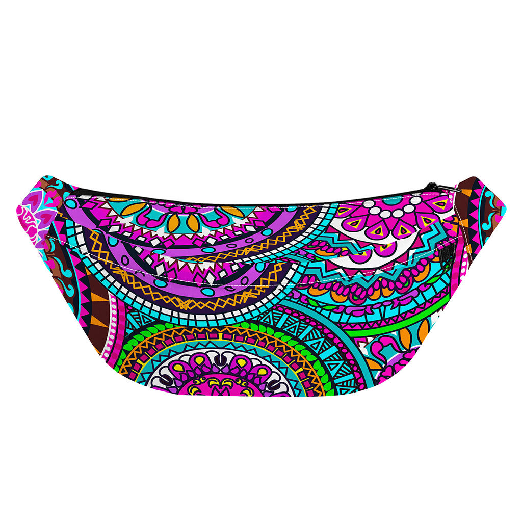 Purple Teal Circle Mandala Print Fanny Pack