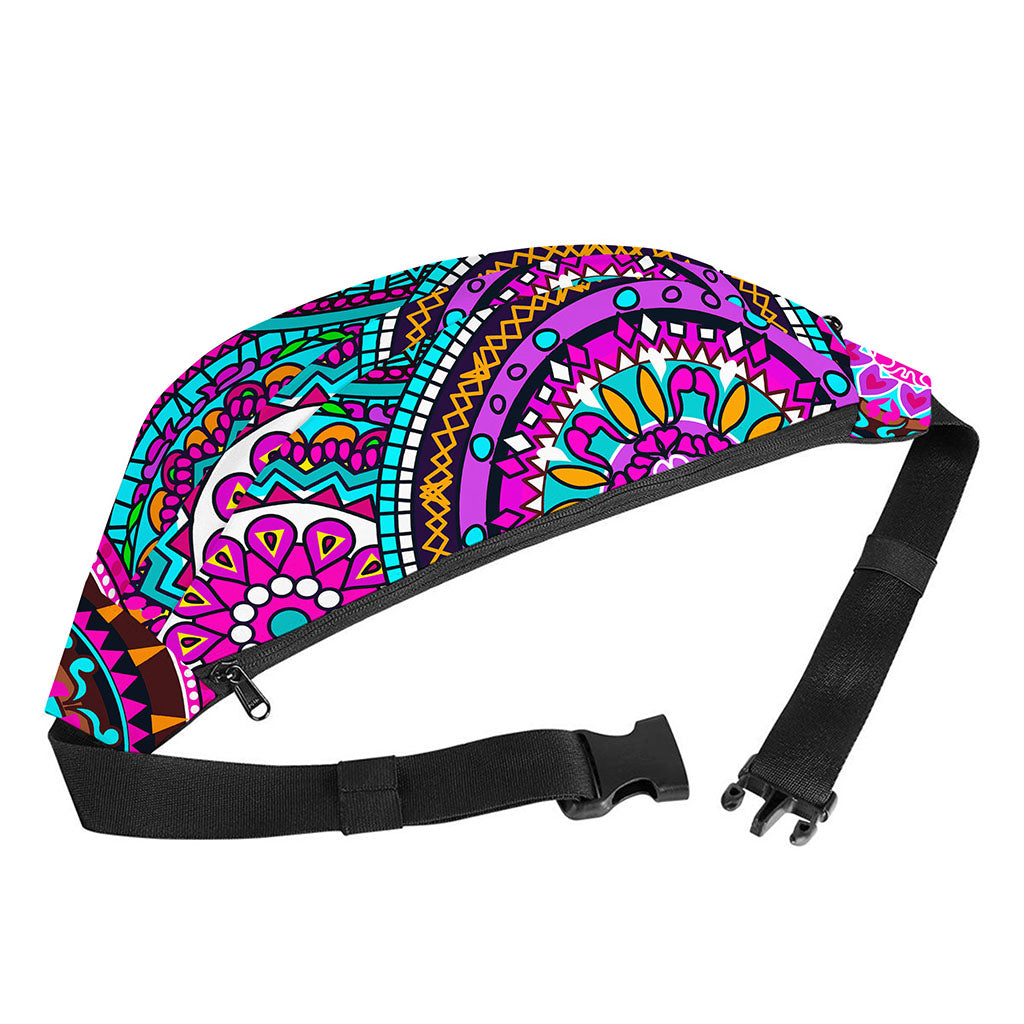 Purple Teal Circle Mandala Print Fanny Pack