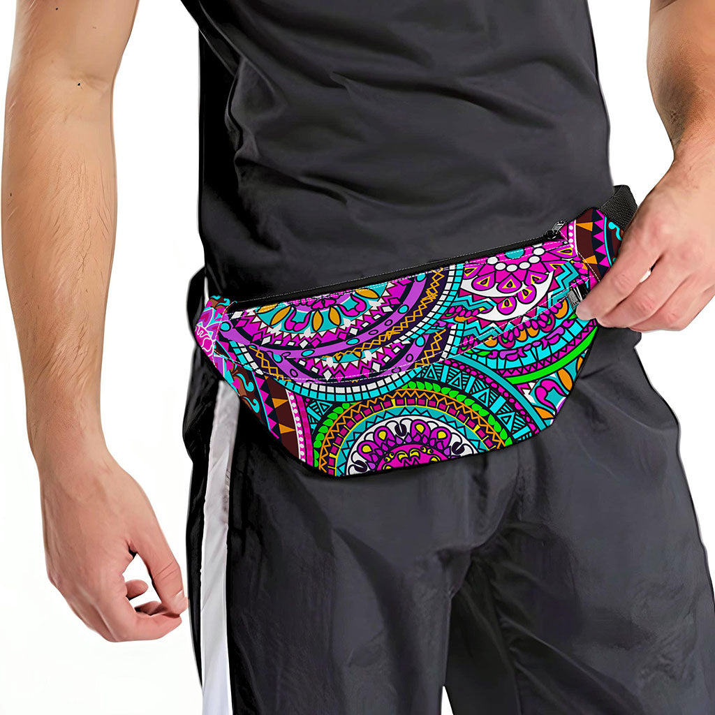 Purple Teal Circle Mandala Print Fanny Pack