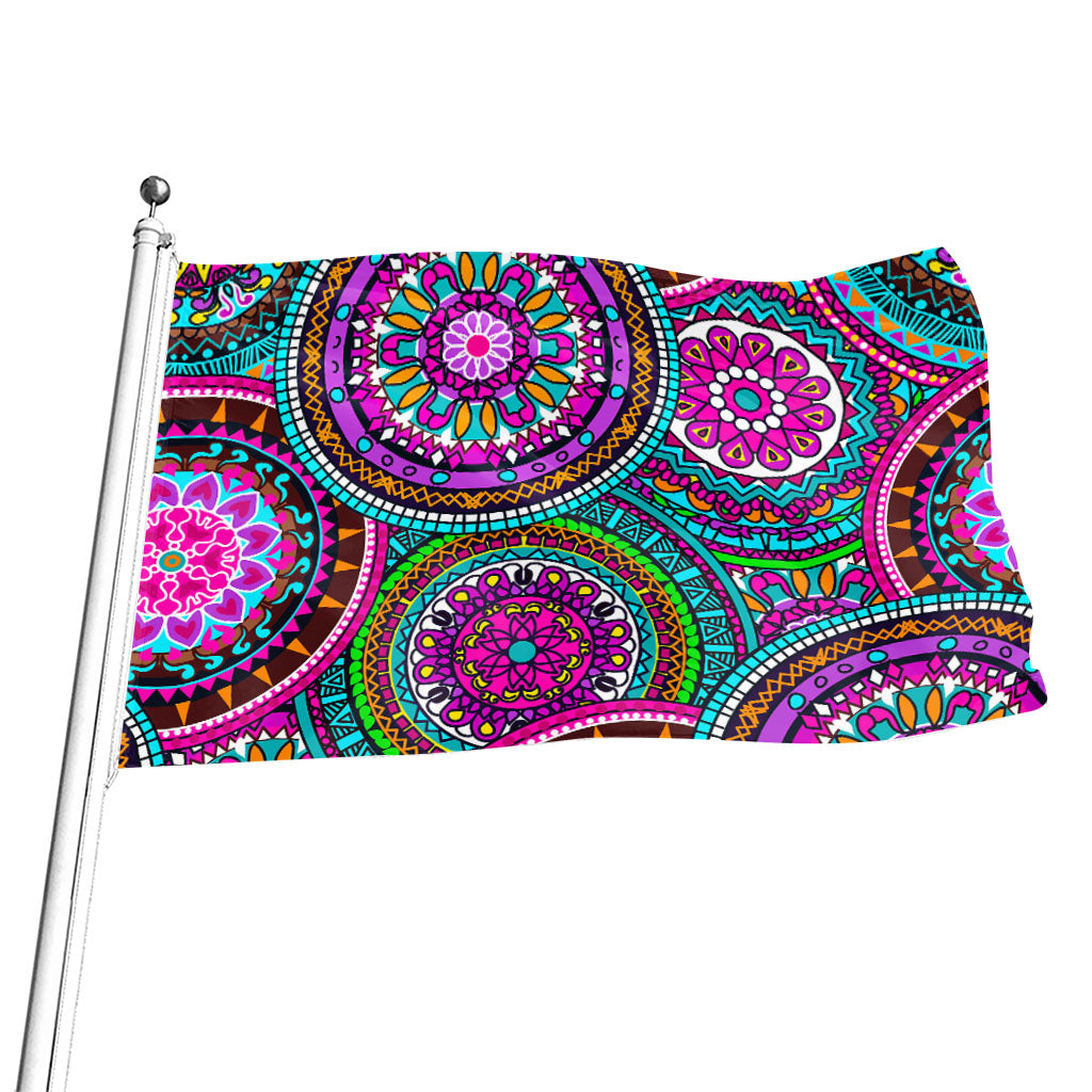 Purple Teal Circle Mandala Print Flag