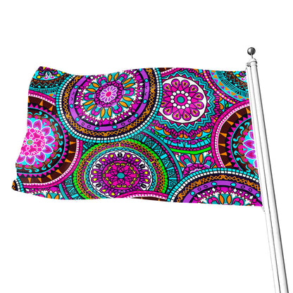 Purple Teal Circle Mandala Print Flag