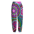 Purple Teal Circle Mandala Print Fleece Lined Knit Pants