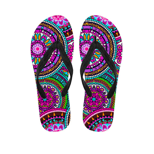 Purple Teal Circle Mandala Print Flip Flops