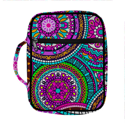 Purple Teal Circle Mandala Print Front Pocket Bible Bag