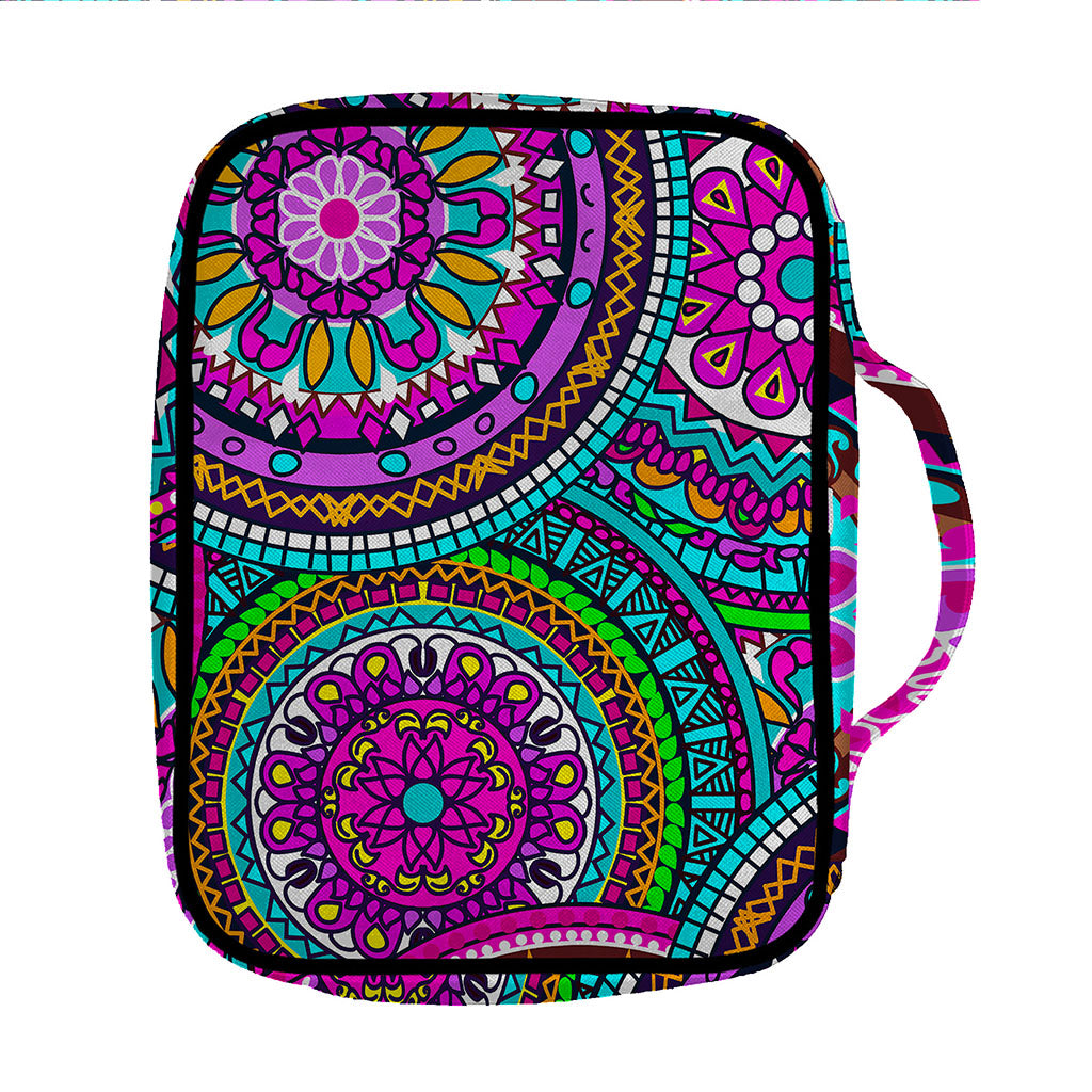 Purple Teal Circle Mandala Print Front Pocket Bible Bag