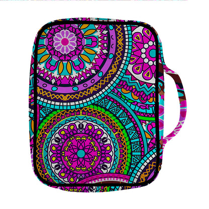 Purple Teal Circle Mandala Print Front Pocket Bible Bag