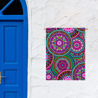 Purple Teal Circle Mandala Print Garden Flag