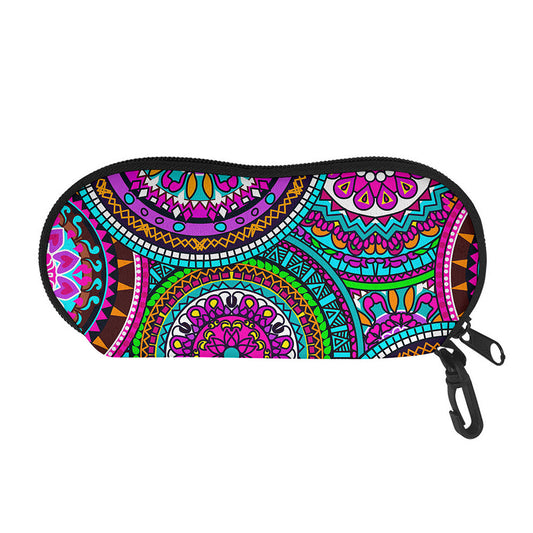 Purple Teal Circle Mandala Print Glasses Case