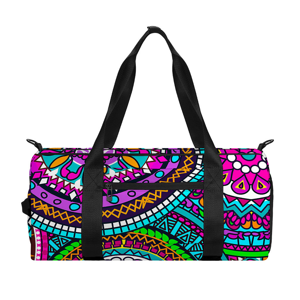 Purple Teal Circle Mandala Print Gym Bag