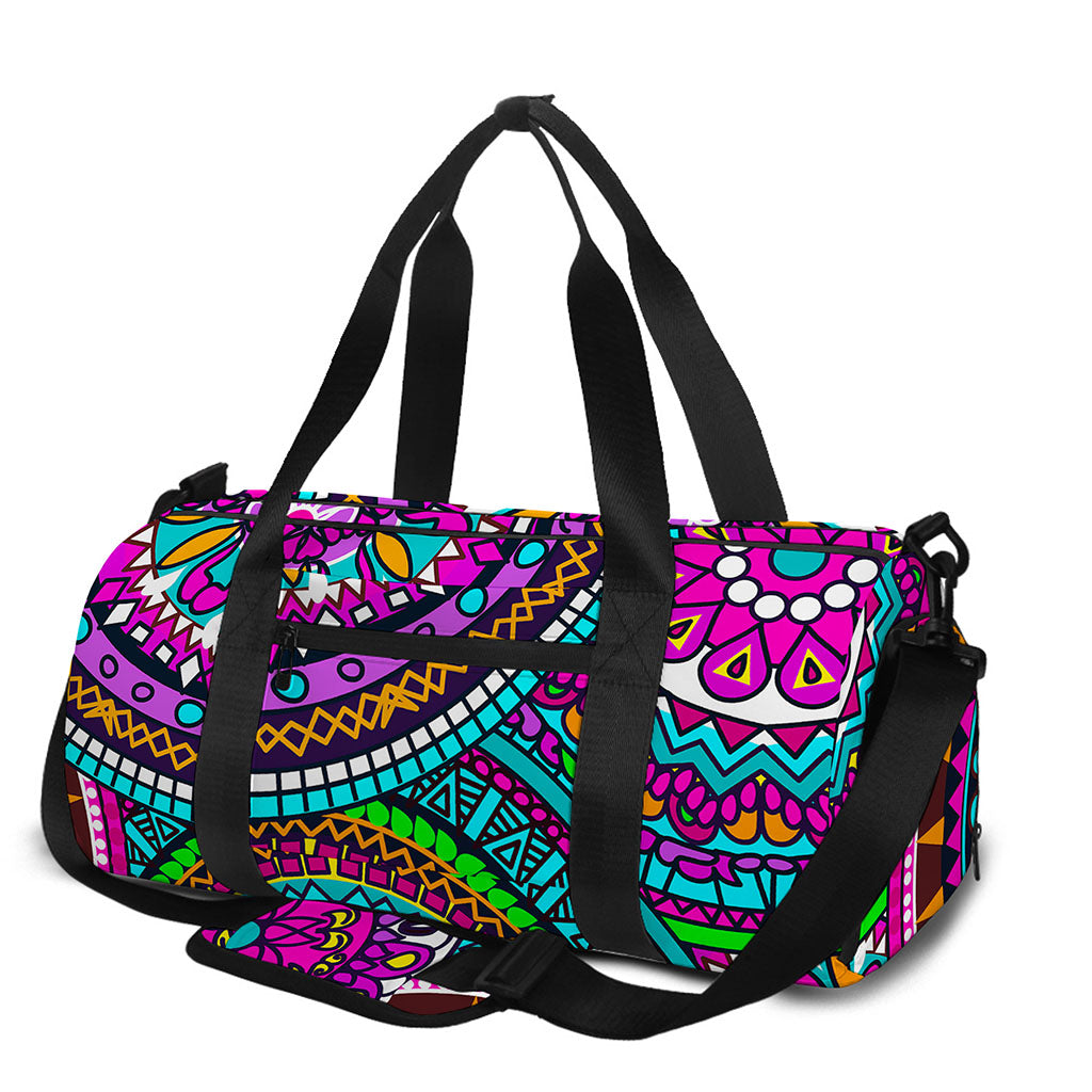 Purple Teal Circle Mandala Print Gym Bag