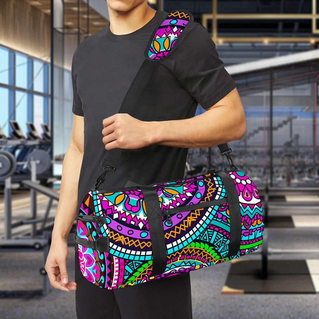 Purple Teal Circle Mandala Print Gym Bag