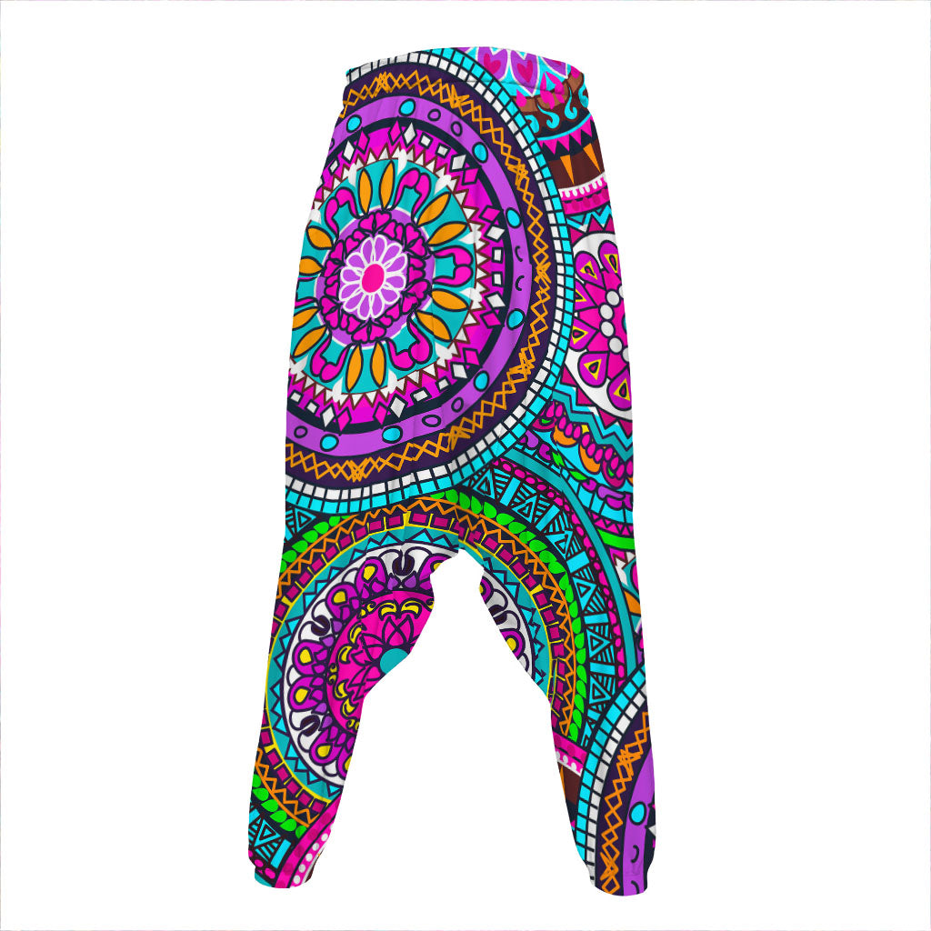 Purple Teal Circle Mandala Print Hammer Pants