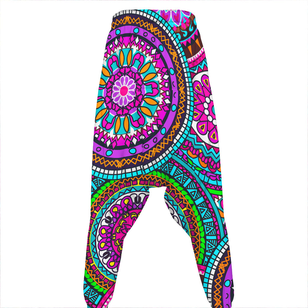 Purple Teal Circle Mandala Print Hammer Pants