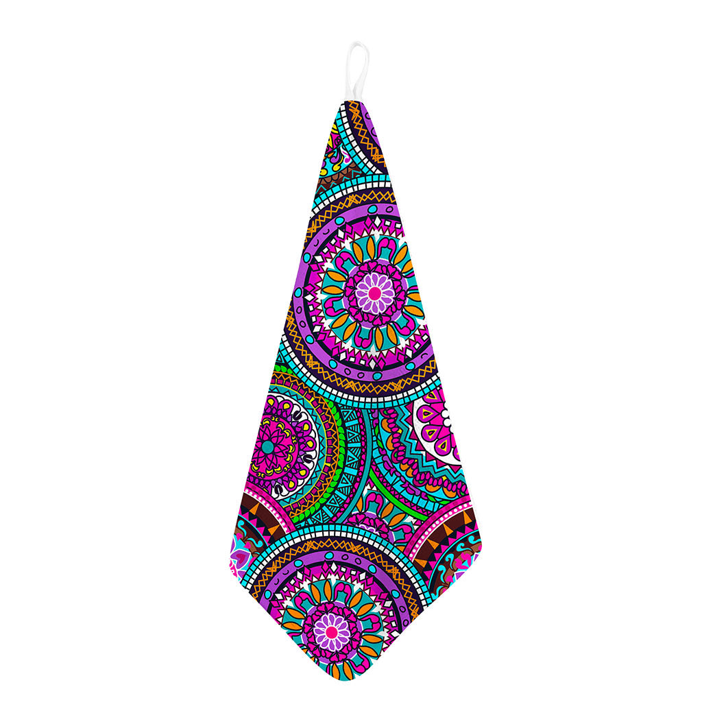 Purple Teal Circle Mandala Print Hand Towel