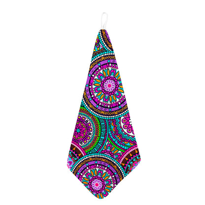 Purple Teal Circle Mandala Print Hand Towel