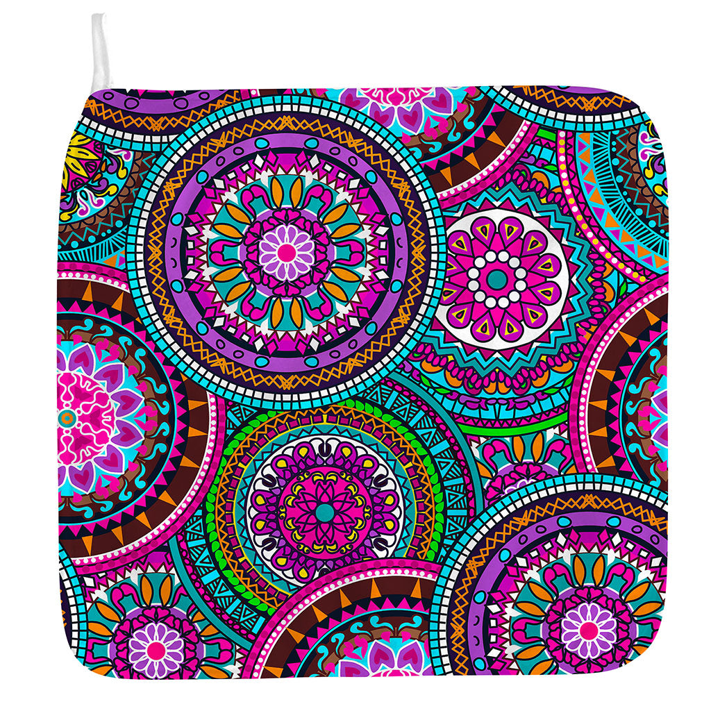 Purple Teal Circle Mandala Print Hand Towel