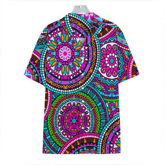 Purple Teal Circle Mandala Print Hawaiian Shirt