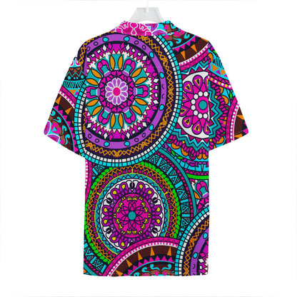 Purple Teal Circle Mandala Print Hawaiian Shirt