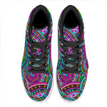Purple Teal Circle Mandala Print High Top Leather Sneakers