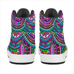 Purple Teal Circle Mandala Print High Top Leather Sneakers