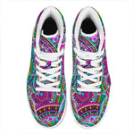 Purple Teal Circle Mandala Print High Top Leather Sneakers