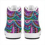 Purple Teal Circle Mandala Print High Top Leather Sneakers