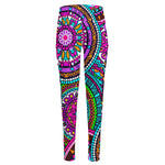 Purple Teal Circle Mandala Print High-Waisted Pocket Leggings