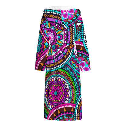 Purple Teal Circle Mandala Print Hooded Bathrobe