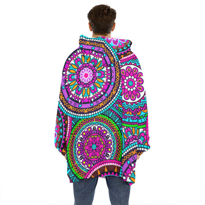 Purple Teal Circle Mandala Print Hoodie Blanket