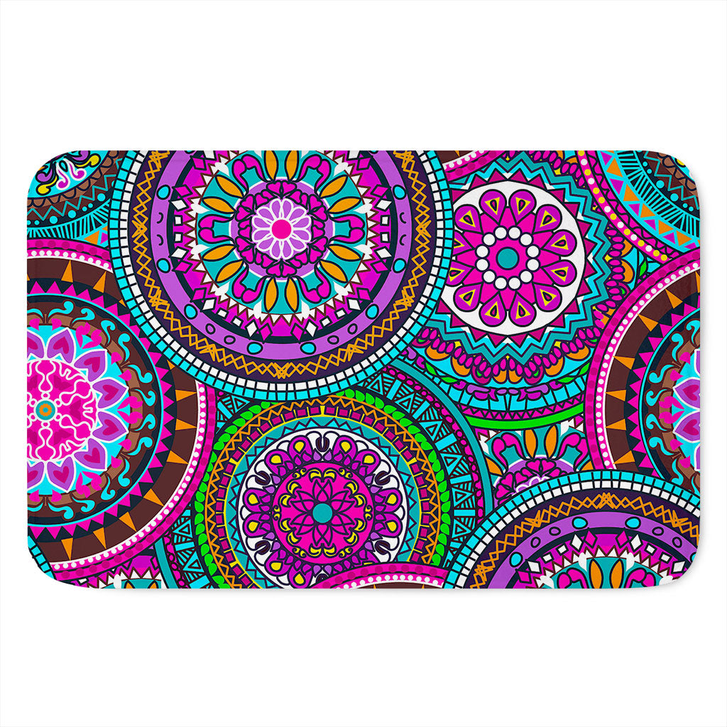 Purple Teal Circle Mandala Print Indoor Door Mat