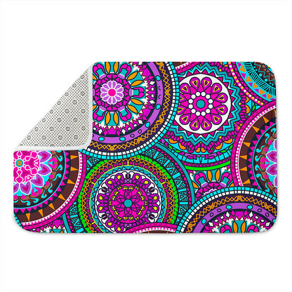 Purple Teal Circle Mandala Print Indoor Door Mat