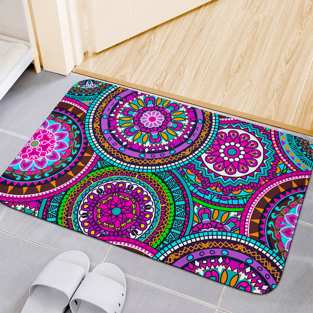 Purple Teal Circle Mandala Print Indoor Door Mat