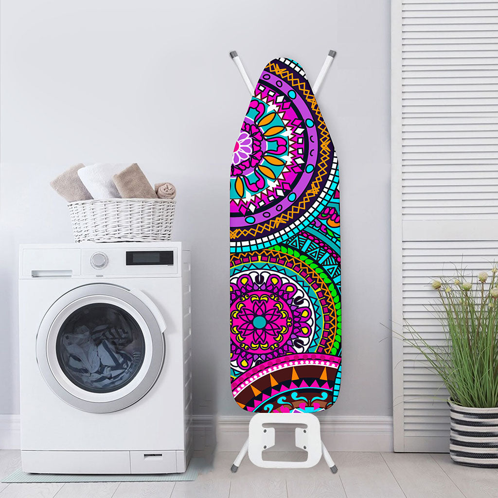 Purple Teal Circle Mandala Print Ironing Board Cover