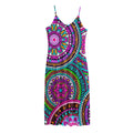 Purple Teal Circle Mandala Print Jersey Midi Cami Dress