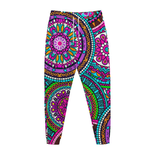 Purple Teal Circle Mandala Print Jogger Pants