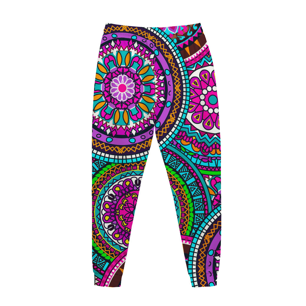 Purple Teal Circle Mandala Print Jogger Pants
