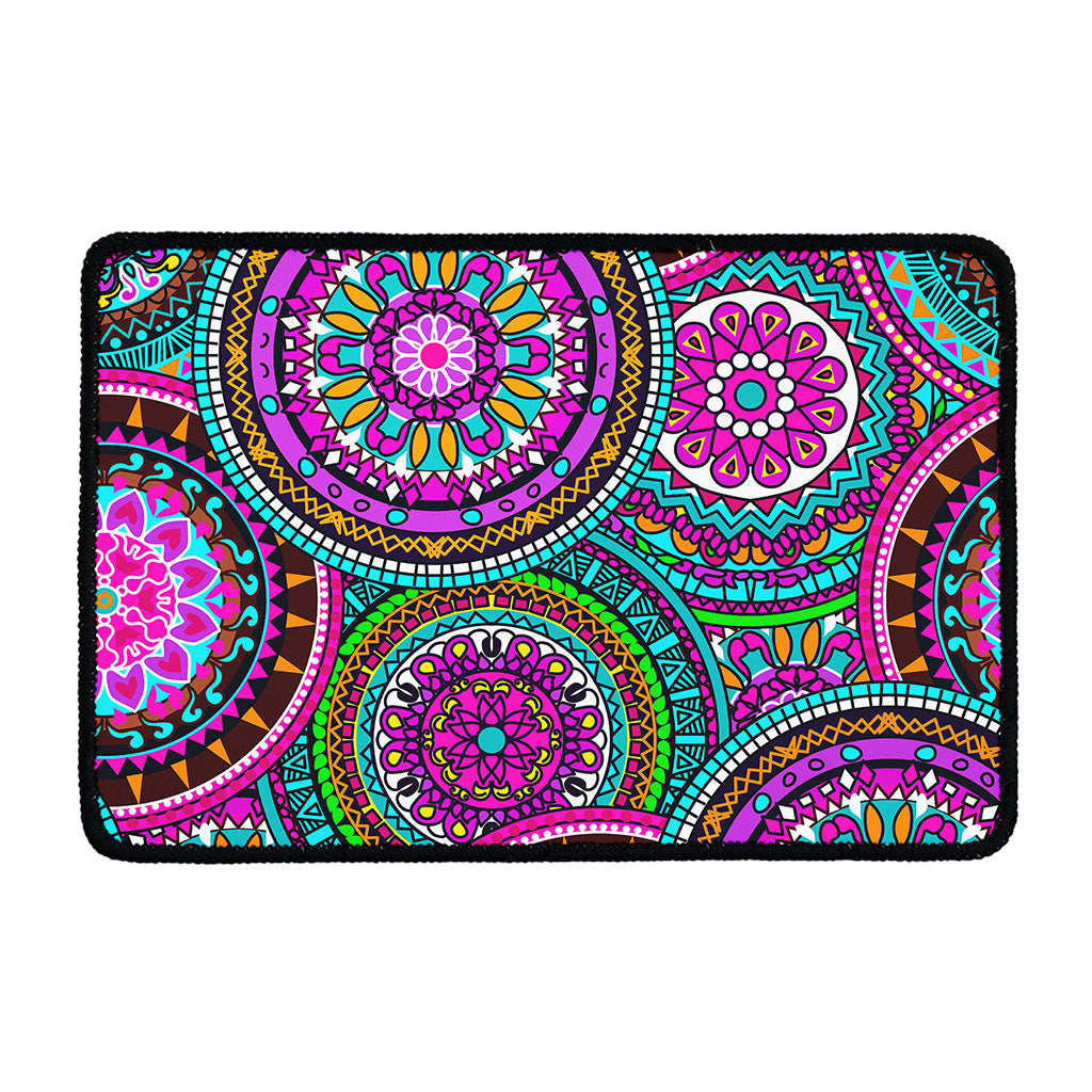 Purple Teal Circle Mandala Print Kitchen Mat