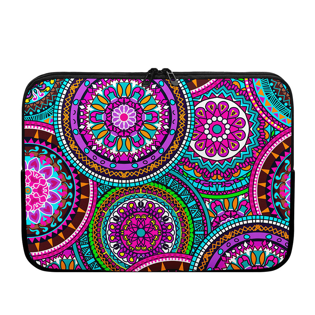 Purple Teal Circle Mandala Print Laptop Sleeve