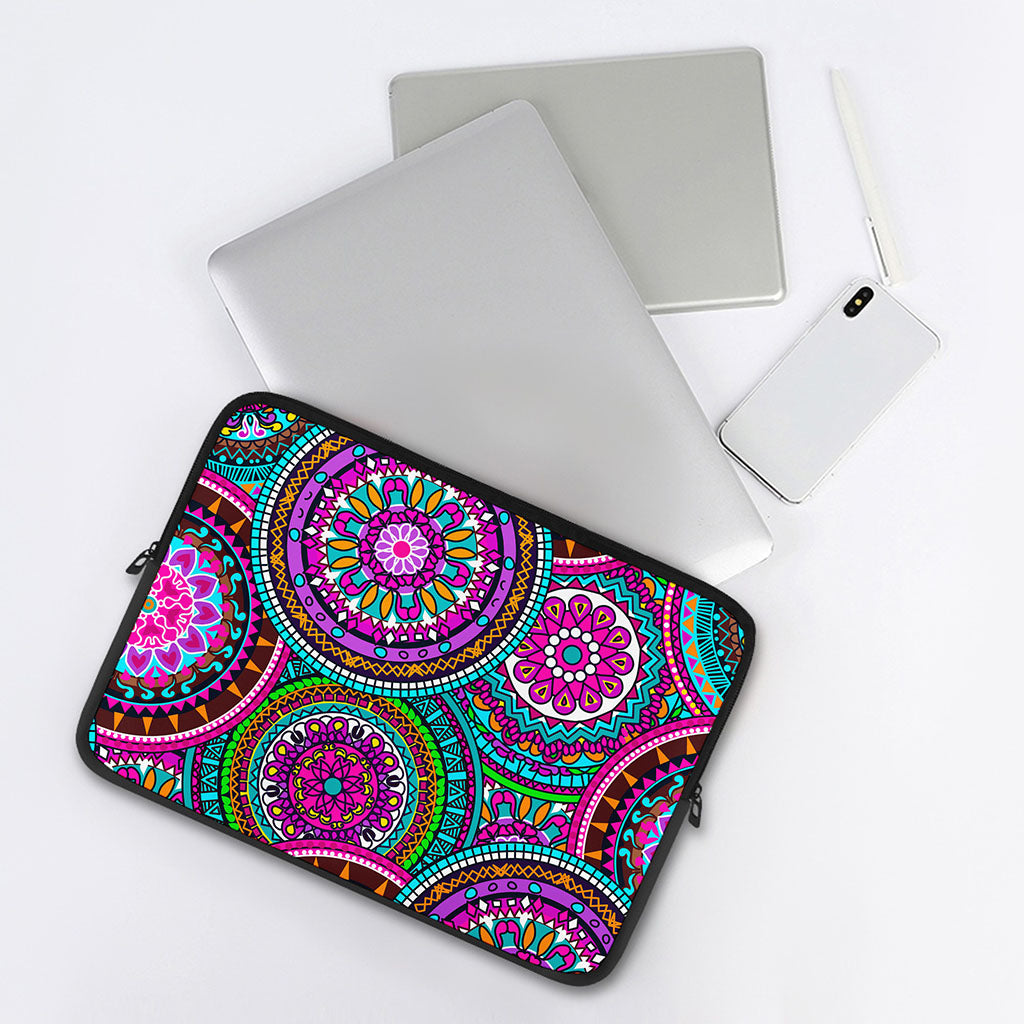 Purple Teal Circle Mandala Print Laptop Sleeve