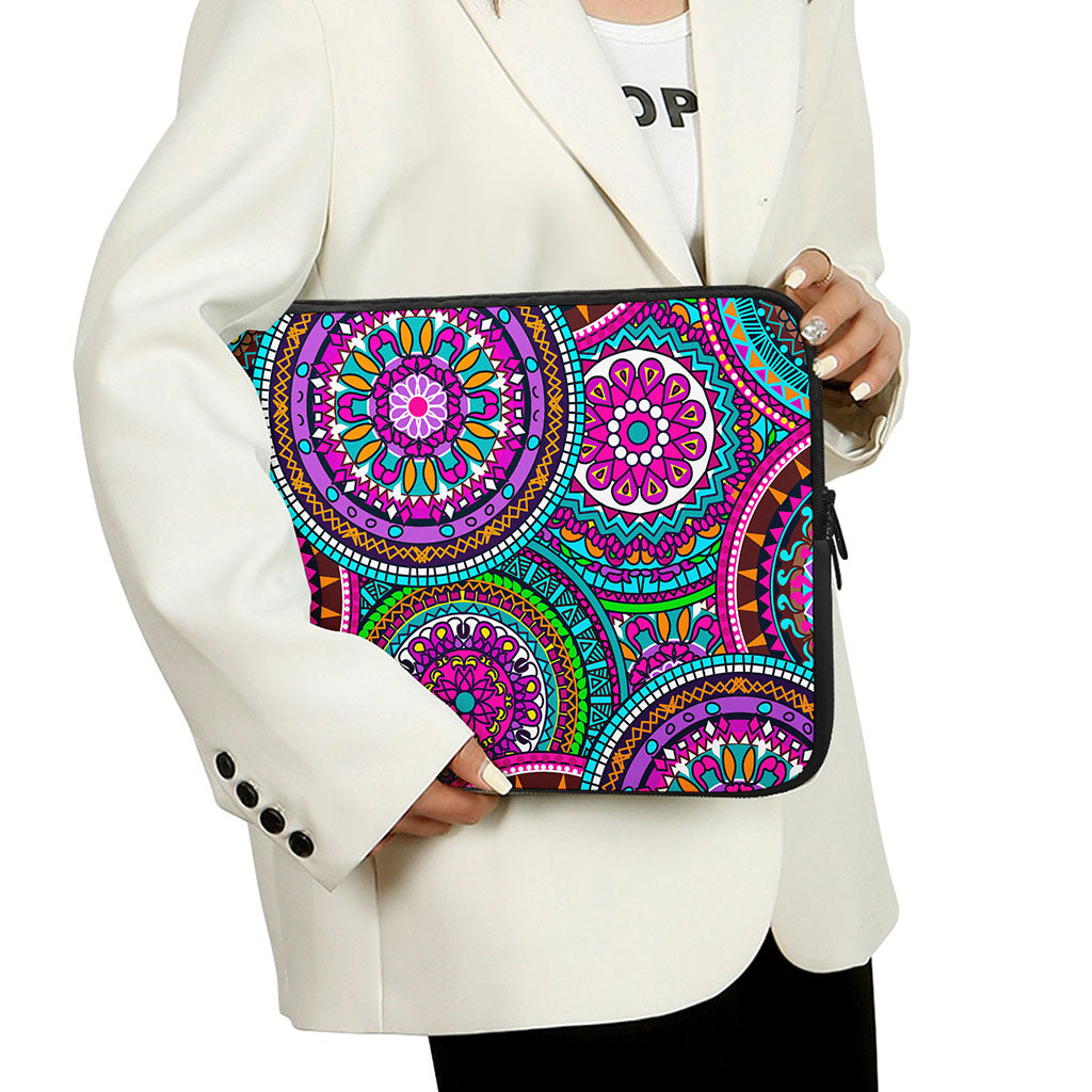 Purple Teal Circle Mandala Print Laptop Sleeve