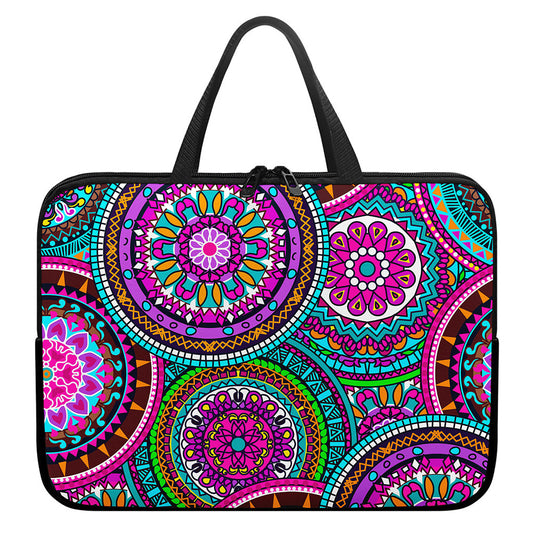 Purple Teal Circle Mandala Print Laptop Sleeve With Handle