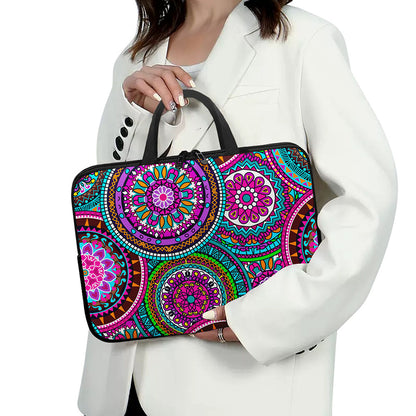 Purple Teal Circle Mandala Print Laptop Sleeve With Handle