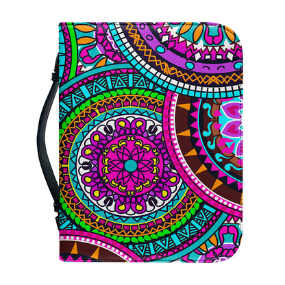 Purple Teal Circle Mandala Print Leather Bible Cover