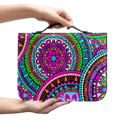 Purple Teal Circle Mandala Print Leather Bible Cover
